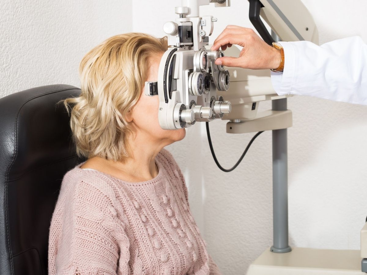 woman getting her eyes checked at the doctor